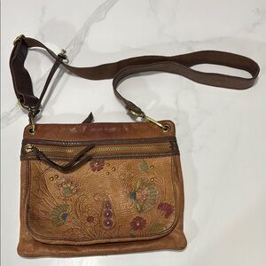 Brown Leather Floral Crossbody Bag